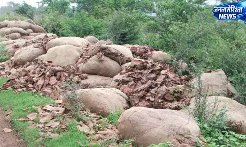 सड़क किनारे लावारिस पड़ी तेंदूपत्तों की बोरियां, बारिश में बर्बादी की आशंका